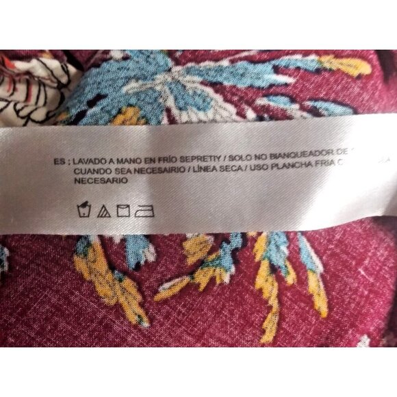 Band of Gypsies Wrap Dress XS Burgundy floral bouquet Keyhole back pockets hi-lo - Picture 11 of 12